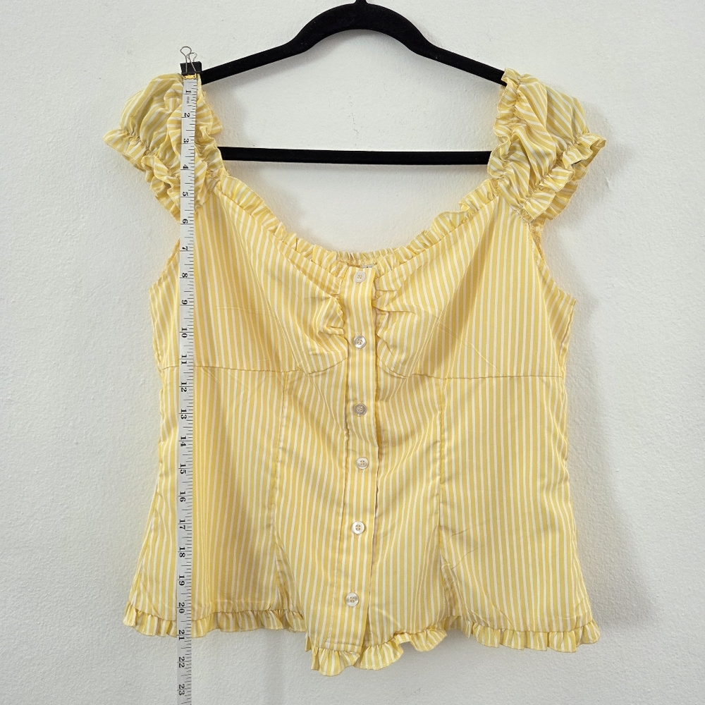 Sunny Yellow White Striped Puff Sleeve Blouse Size Large - Picture 13 of 16
